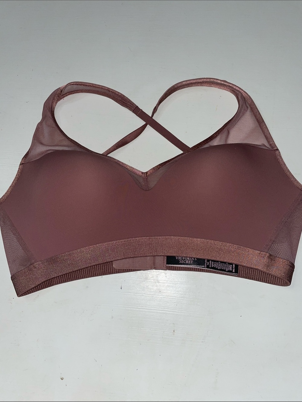 Victorias Secret mauve sheer criss cross padded bra size 36 C